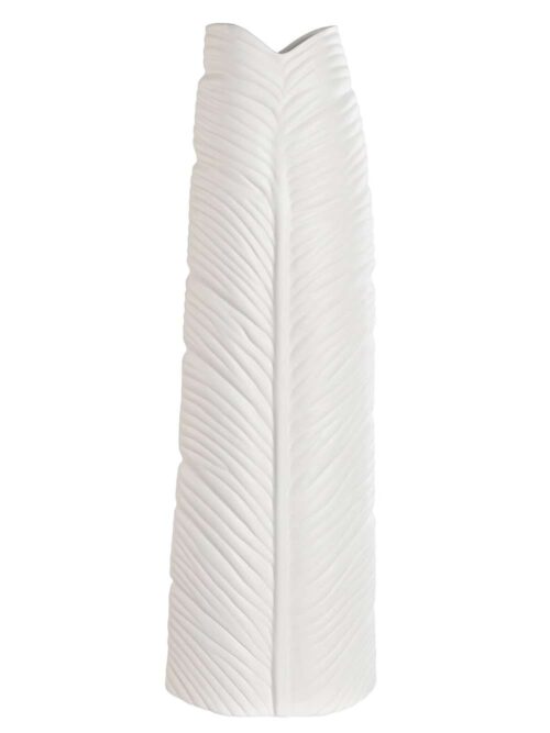 Vaso in Gres Porcellanato Bianco con Motivo Foglia h70