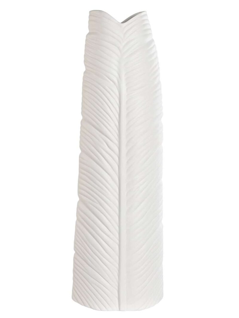 Vaso In Gres Porcellanato Bianco Con Motivo Foglia H70