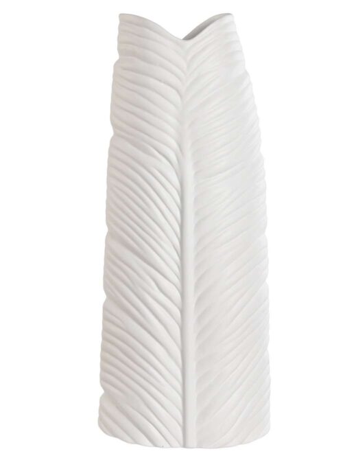 Vaso in Gres Porcellanato Bianco con Motivo Foglia h50