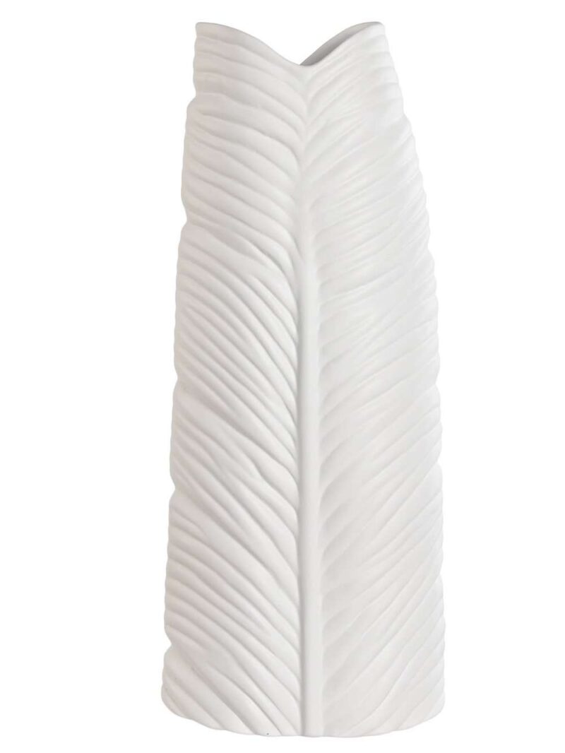 Vaso In Gres Porcellanato Bianco Con Motivo Foglia H50