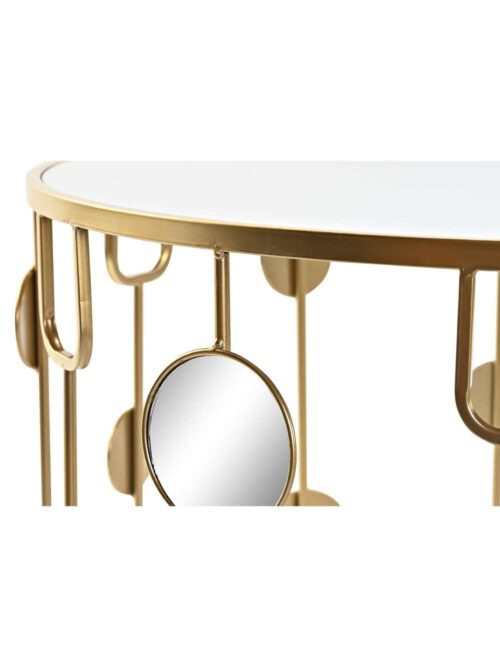 Set di Tavolini Tondi in Metallo Dorato e Vetro Specchiato
