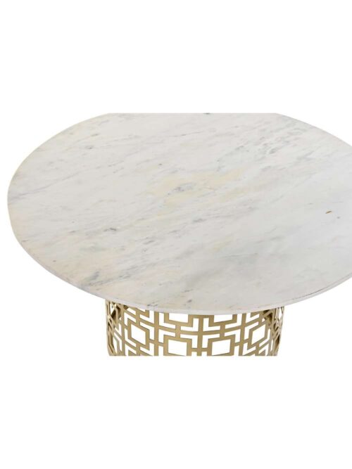Tavolino Tondo in Metallo Dorato con Piano in Marmo Bianco