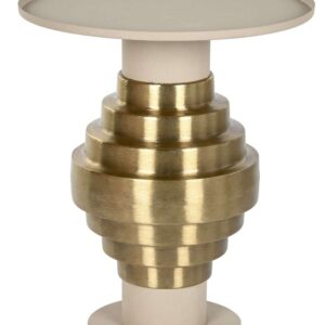 Tavolino Tondo in Metallo Crema e Oro