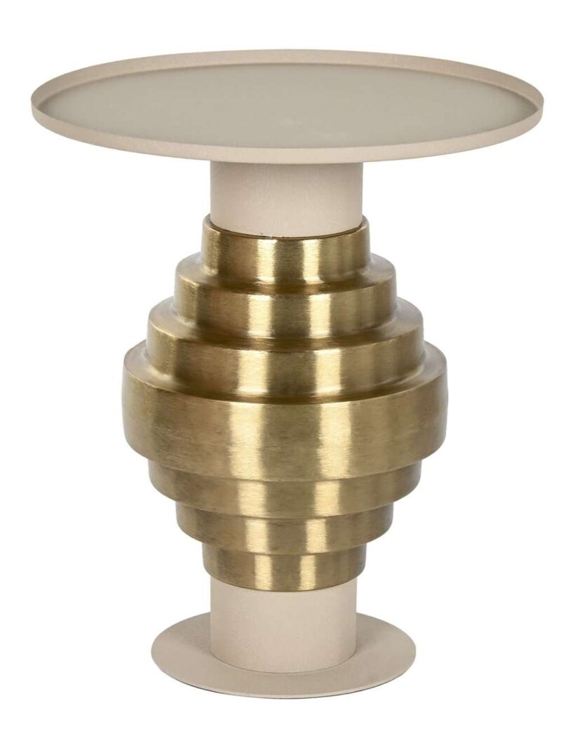 Tavolino Tondo In Metallo Crema E Oro