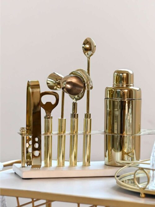 Set Cocktail 6 Pz Acciaio Inox Ramato con Base Marmo