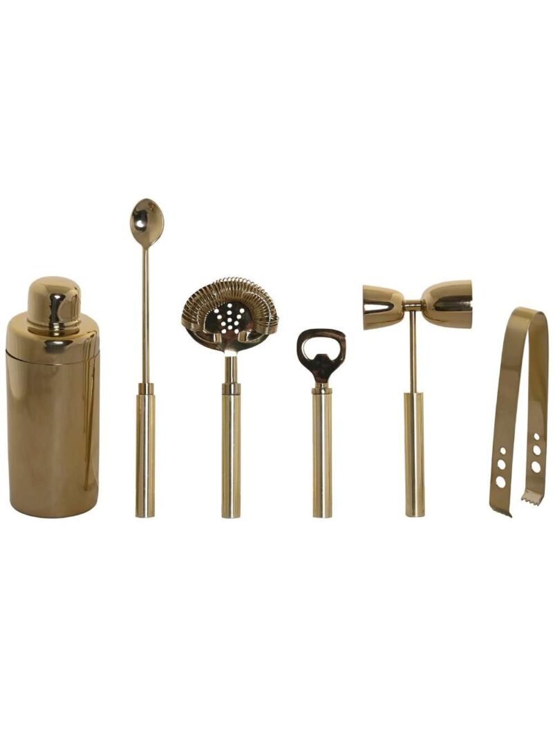 Set Cocktail 6 Pz Acciaio Inox Ramato Con Base Marmo
