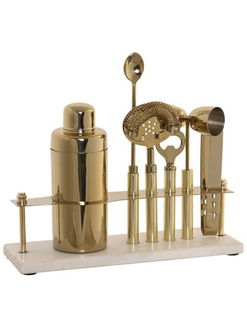 Set Cocktail 6 Pz Acciaio Inox Ramato con Base Marmo