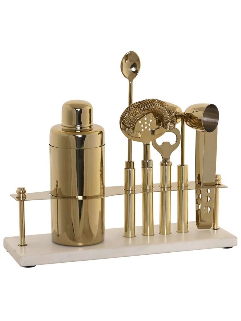 Set Cocktail 6 Pz Acciaio Inox Ramato Con Base Marmo