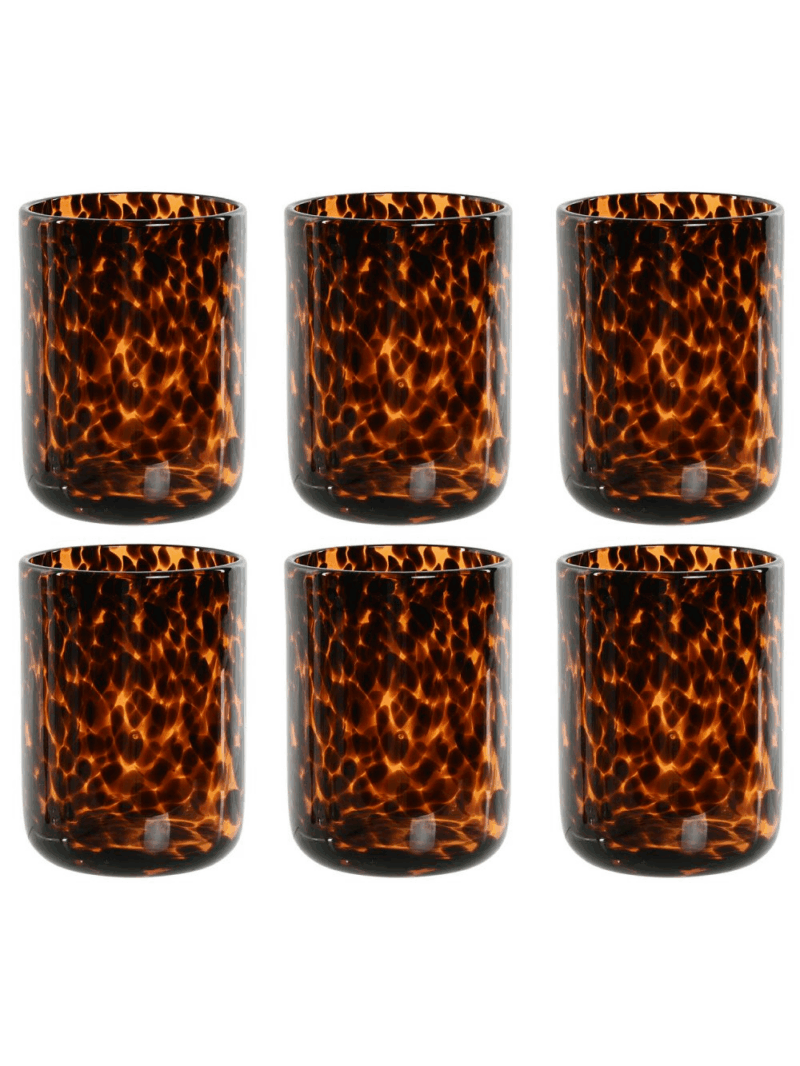 Set 6 Bicchieri In Cristallo Vintage Design Maculato Marrone