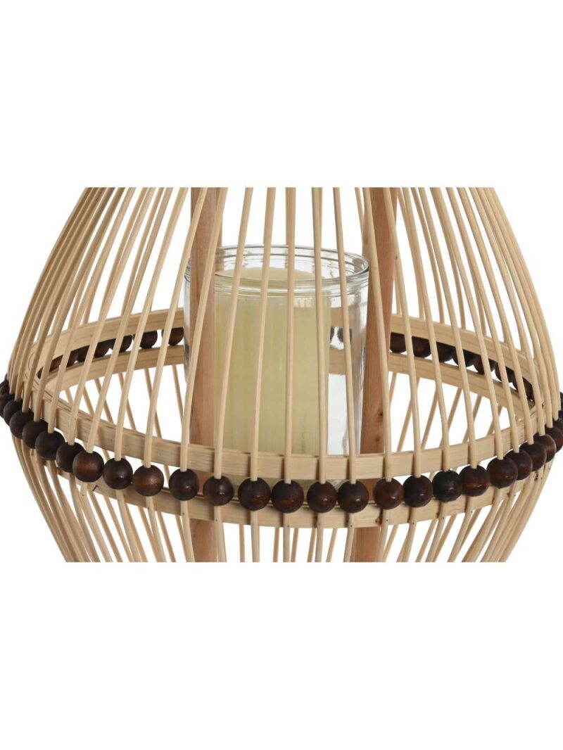 Portacandele In Rattan Naturale Con Cristallo