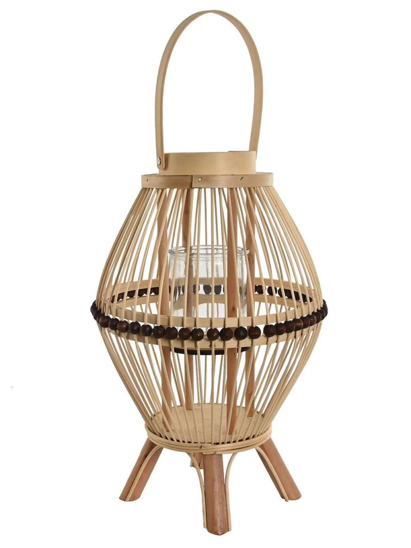 Portacandele In Rattan Naturale Con Cristallo