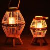 Portacandele In Rattan Naturale Con Cristallo