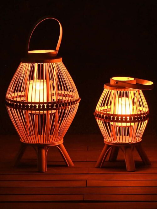 Portacandele in Rattan Naturale con Cristallo