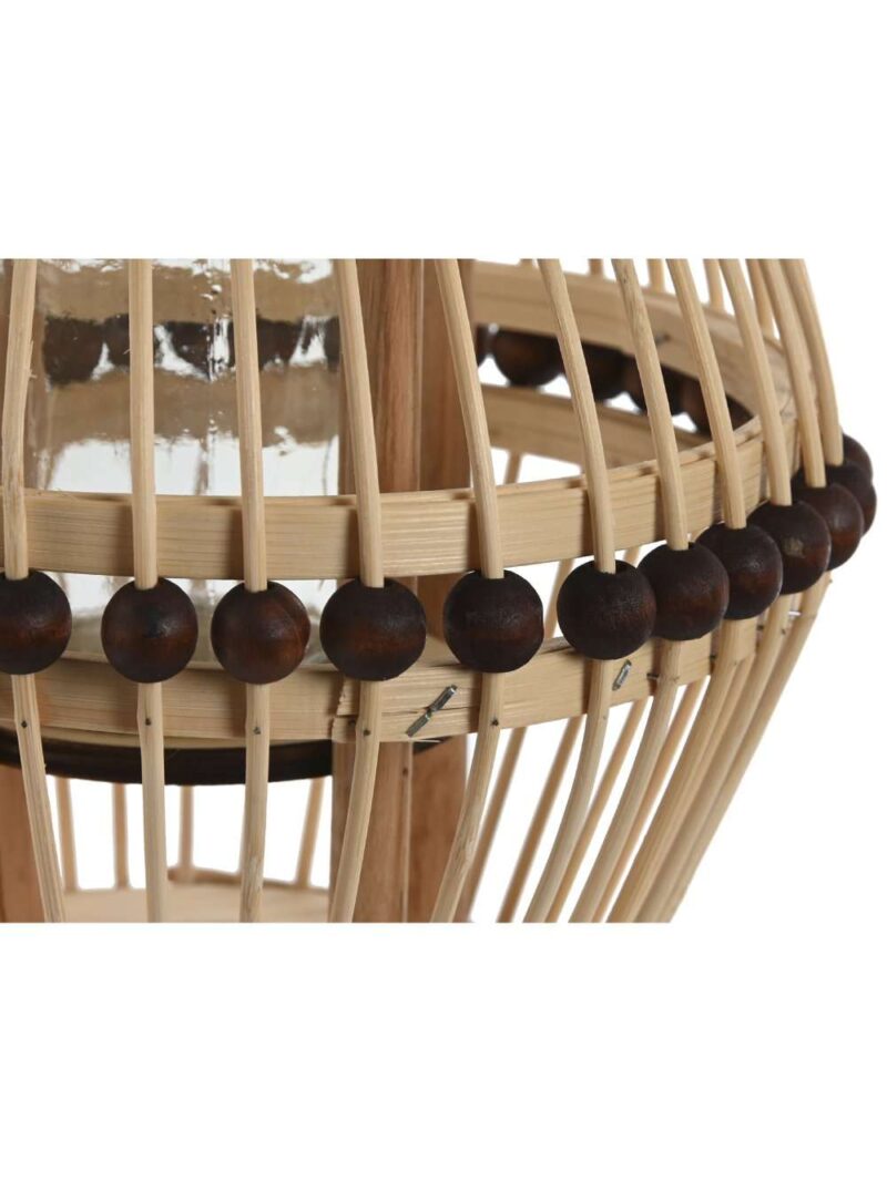 Portacandele In Rattan Naturale Con Cristallo