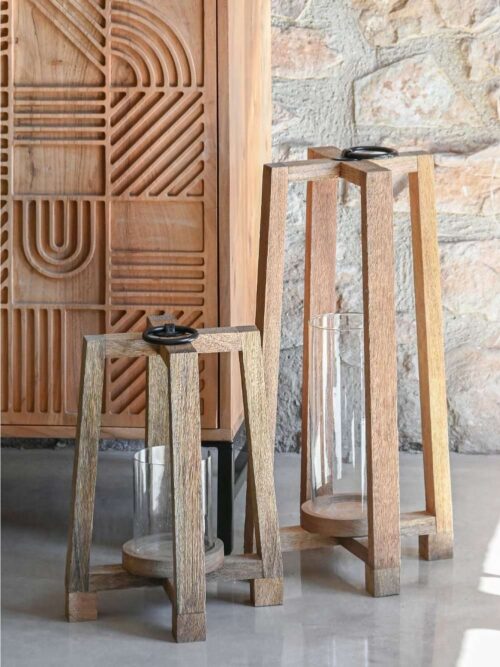 Portacandele in Legno di Mango e Cristallo
