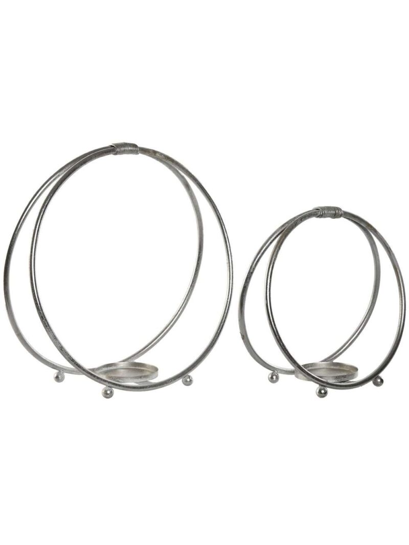 Set Di 2 Portacandele In Metallo Platino