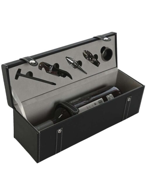 Set 6 Pezzi per Vino in Confezione Pelle Nera
