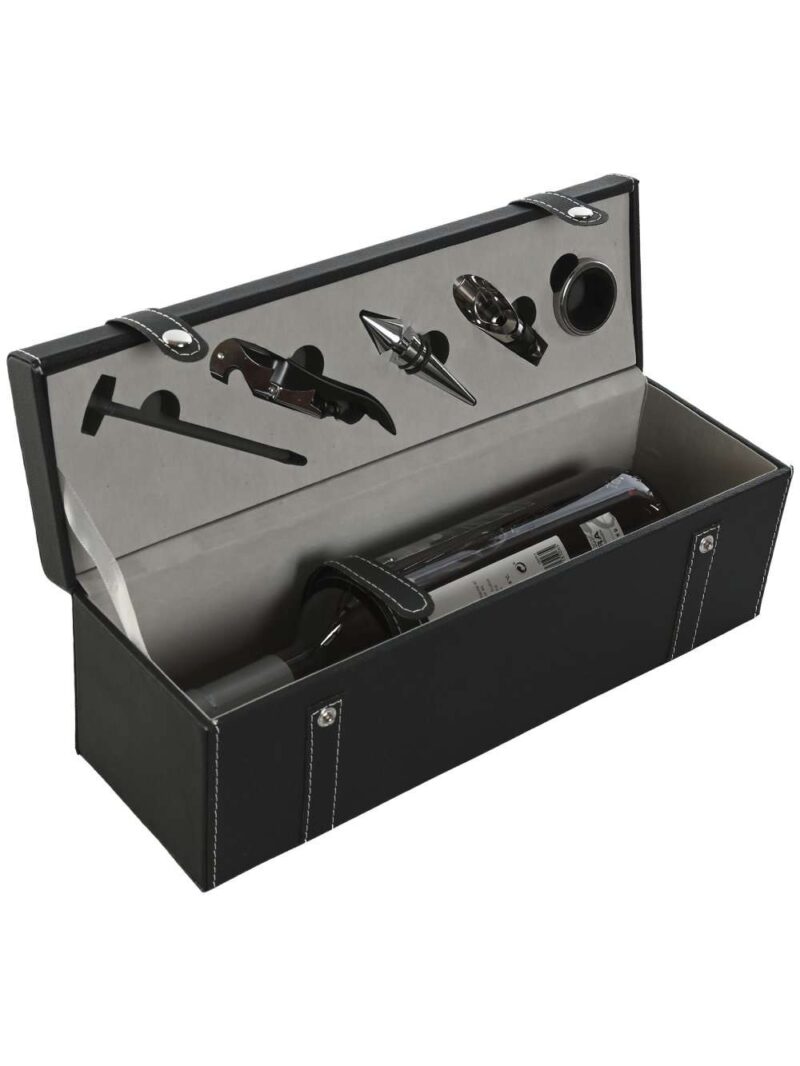Set 6 Pezzi Per Vino In Confezione Pelle Nera