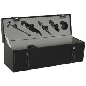 Set 6 Pezzi per Vino in Confezione Pelle Nera