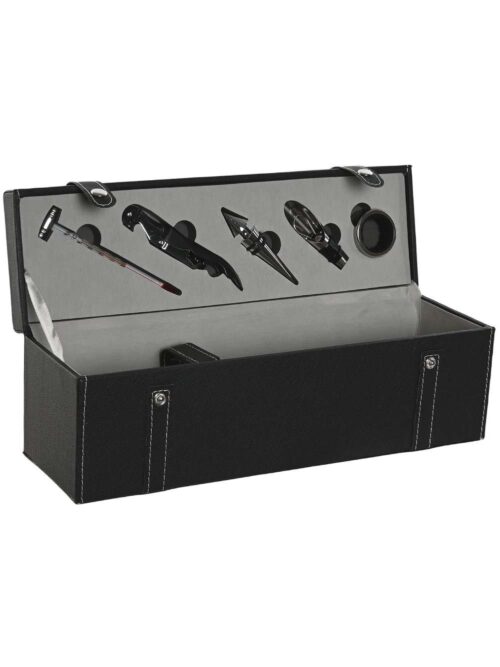 Set 6 Pezzi per Vino in Confezione Pelle Nera