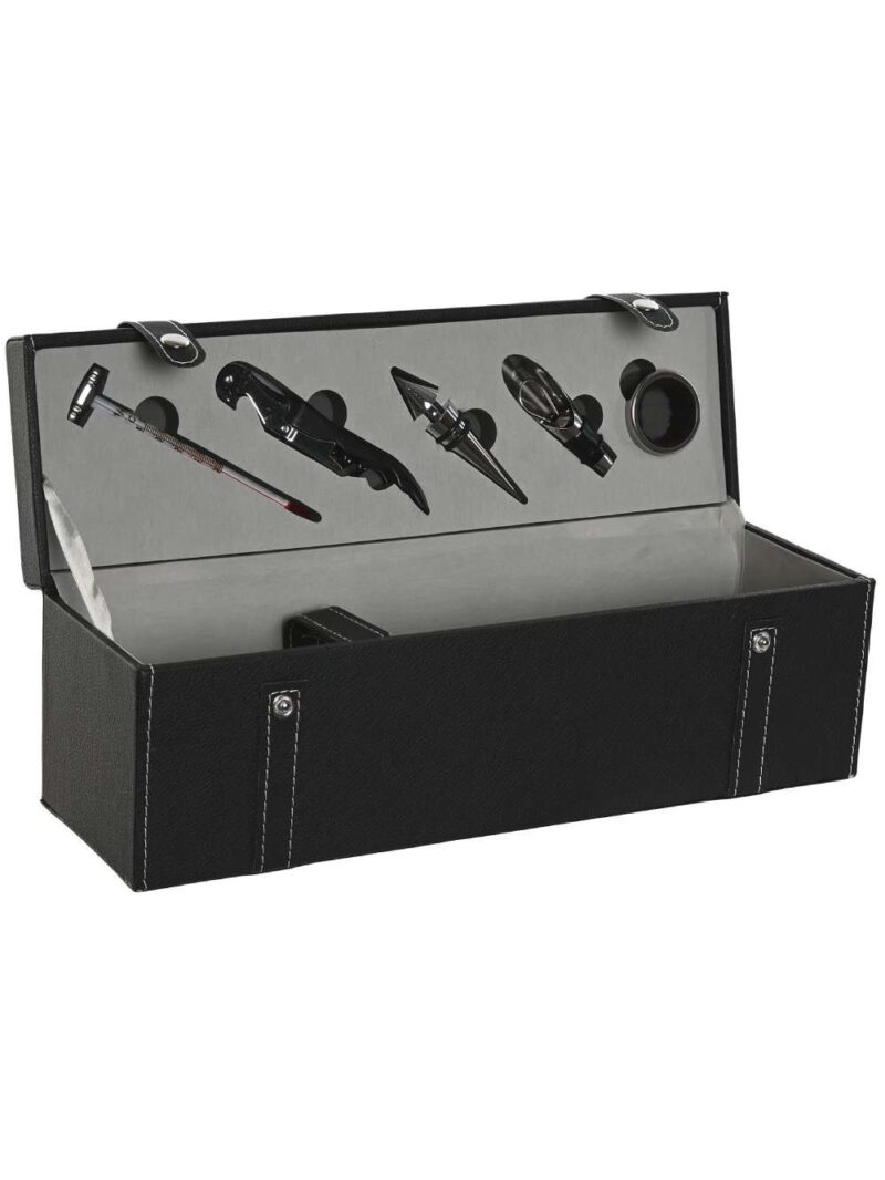 Set 6 Pezzi Per Vino In Confezione Pelle Nera