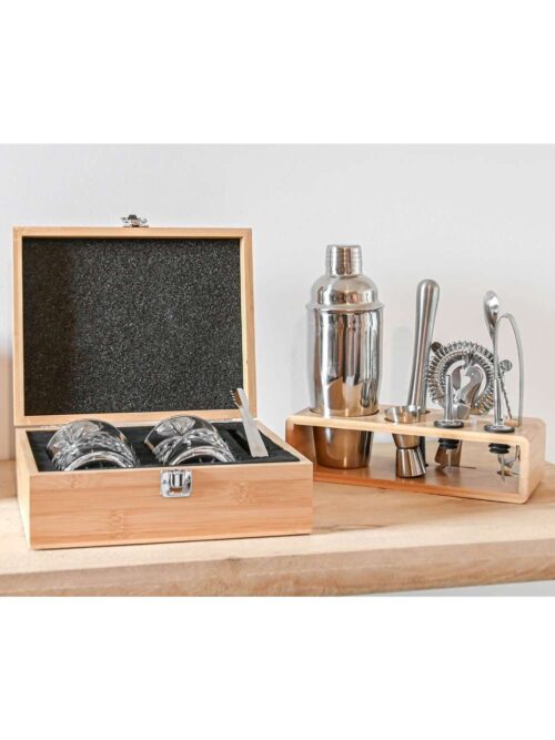 Shaker in Acciaio Inox con Base in Bambù Naturale Set 10 Pz