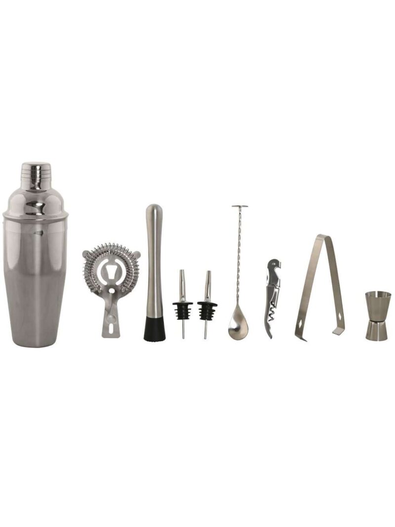 Shaker In Acciaio Inox Con Base In Bambù Naturale Set 10 Pz