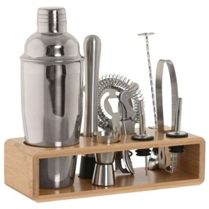 Shaker in Acciaio Inox con Base in Bambù Naturale Set 10 Pz