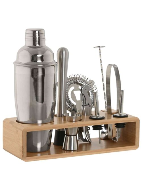 Shaker in Acciaio Inox con Base in Bambù Naturale Set 10 Pz