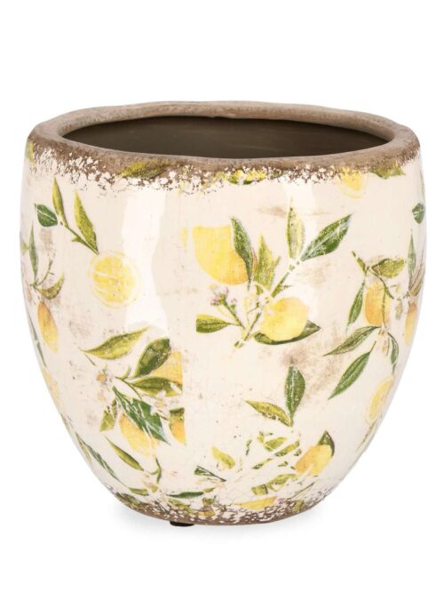 Vaso Sorrento Svasato in Porcellana h17 Decorato con Limoni
