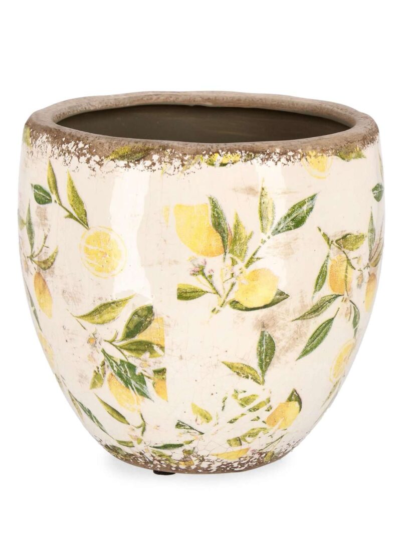 Vaso Sorrento Svasato In Porcellana H17 Decorato Con Limoni