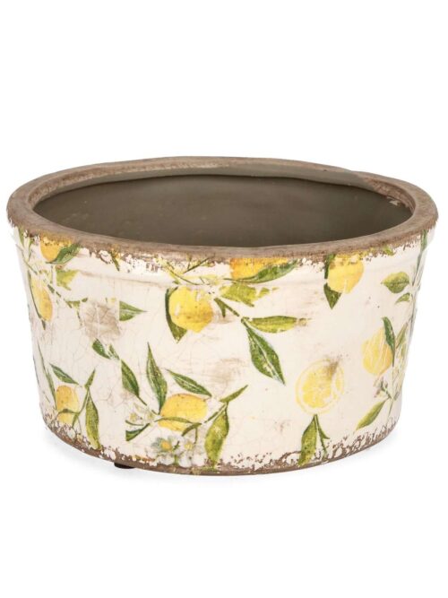 Vaso Sorrento Basso in Porcellana h11 cm Decorazione Limoni