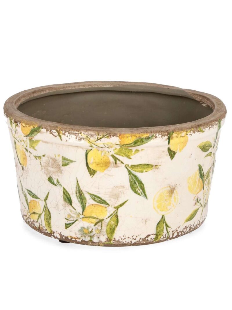 Vaso Sorrento Basso In Porcellana H11 Cm Decorazione Limoni