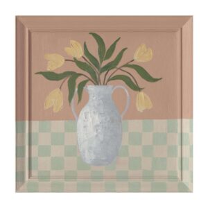 Dipinto Village con Cornice 50x50 cm Dipinto a Mano su MDF Cornice Effetto Legno