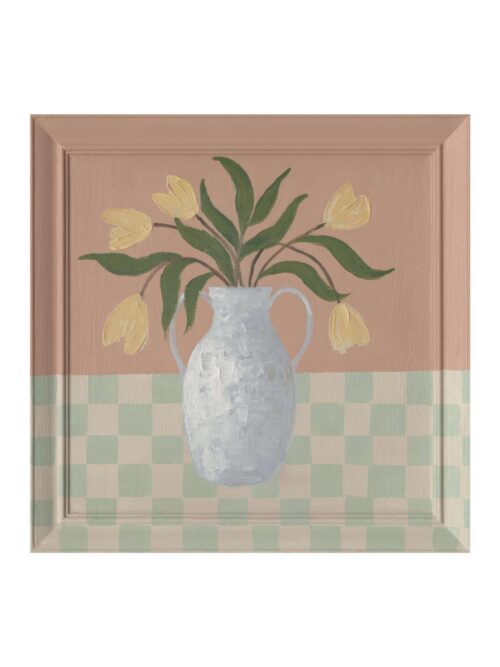 Dipinto Village con Cornice 50x50 cm Dipinto a Mano su MDF Cornice Effetto Legno