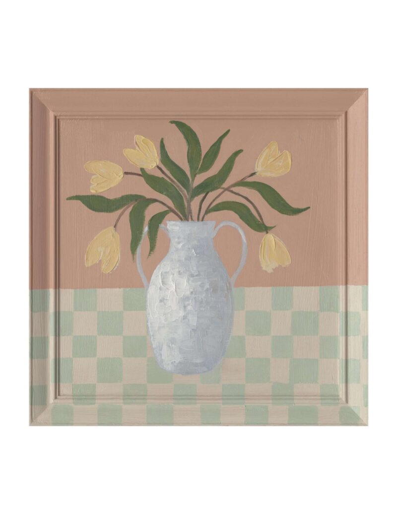 Dipinto Village Con Cornice 50X50 Cm Dipinto A Mano Su Mdf Cornice Effetto Legno