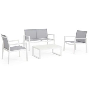 Salotto KALLEN Bianco Set 4 pezzi in alluminio e textilene