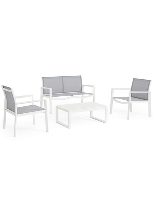 Salotto KALLEN Bianco Set 4 pezzi in alluminio e textilene