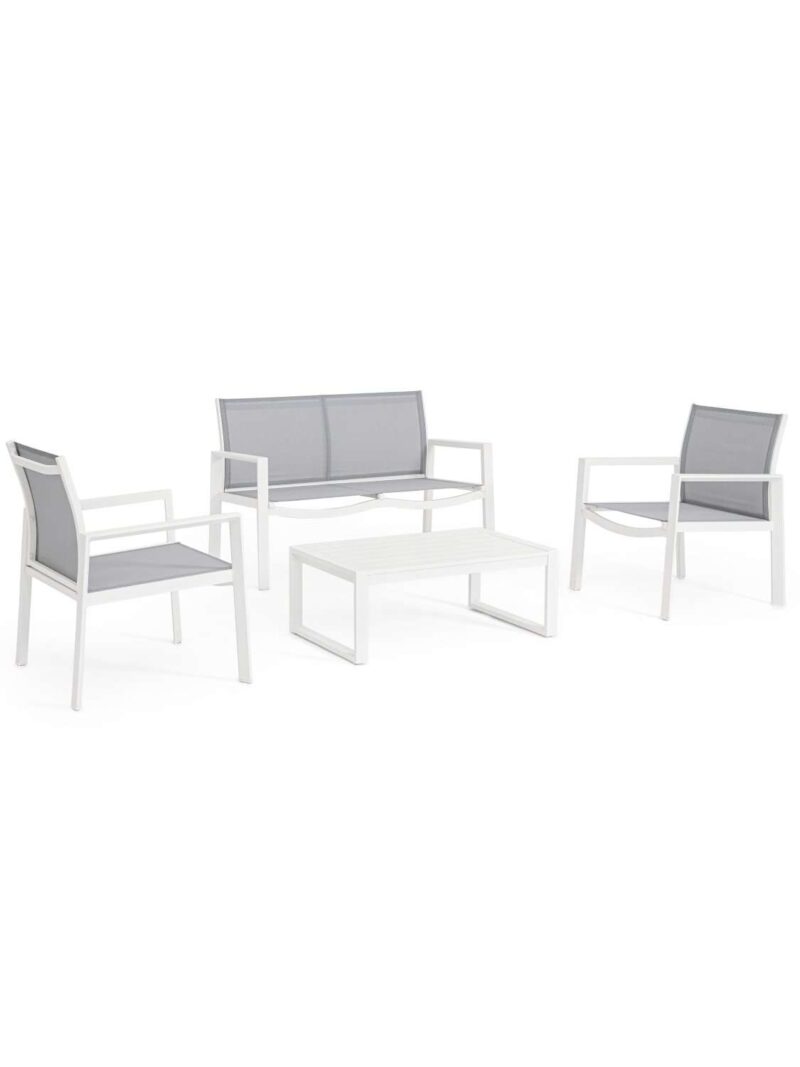 Salotto Kallen Bianco Set 4 Pezzi In Alluminio E Textilene