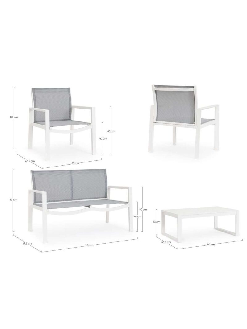 Salotto Kallen Bianco Set 4 Pezzi In Alluminio E Textilene