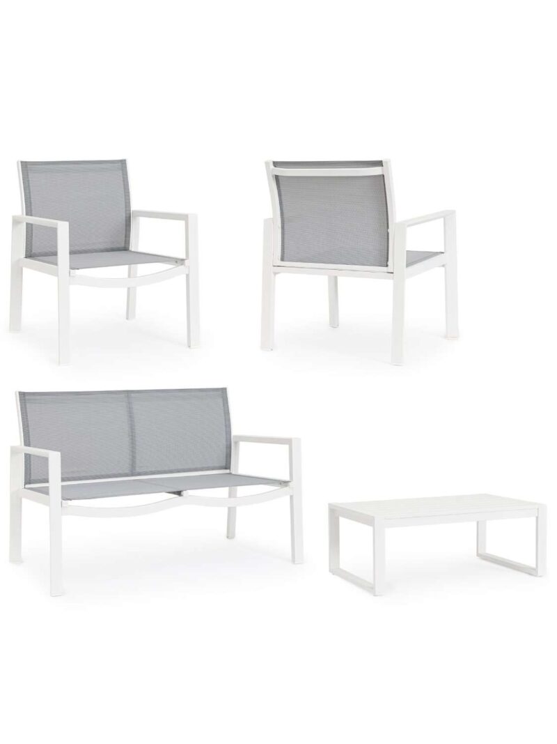 Salotto Kallen Bianco Set 4 Pezzi In Alluminio E Textilene
