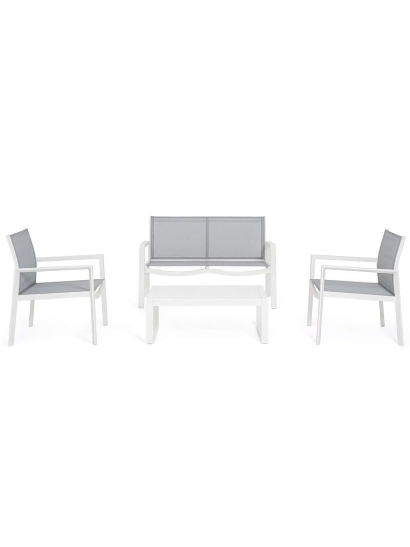Salotto Kallen Bianco Set 4 Pezzi In Alluminio E Textilene