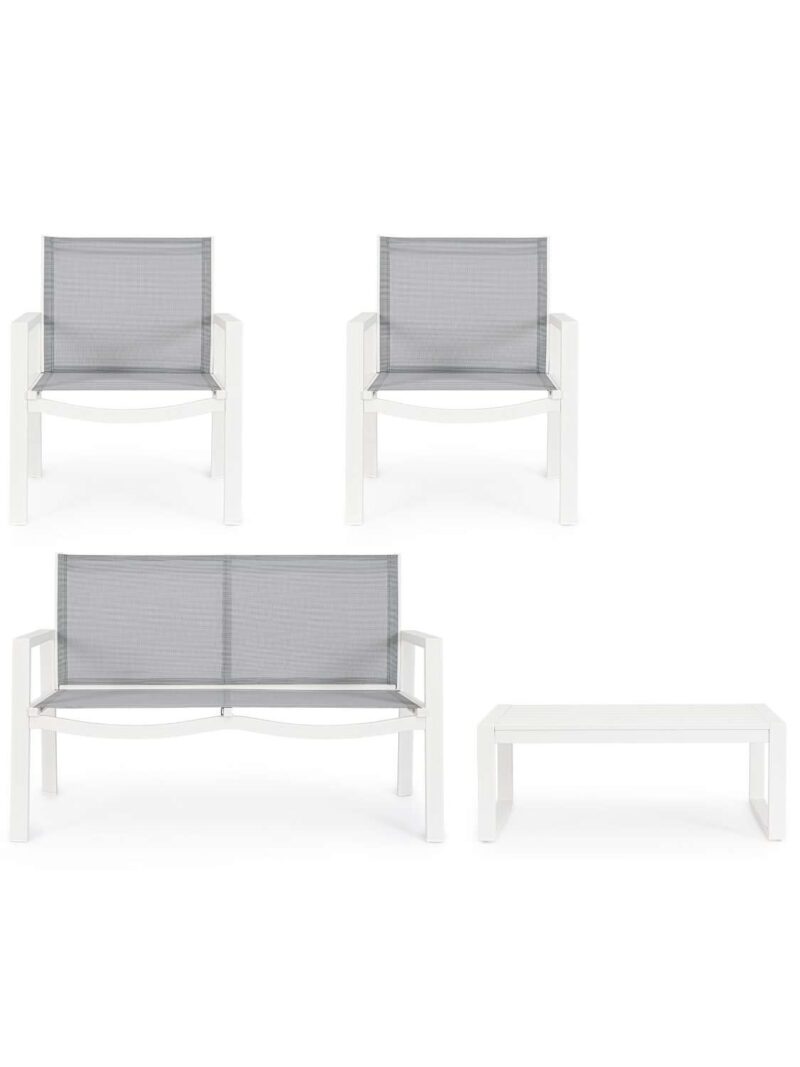 Salotto Kallen Bianco Set 4 Pezzi In Alluminio E Textilene