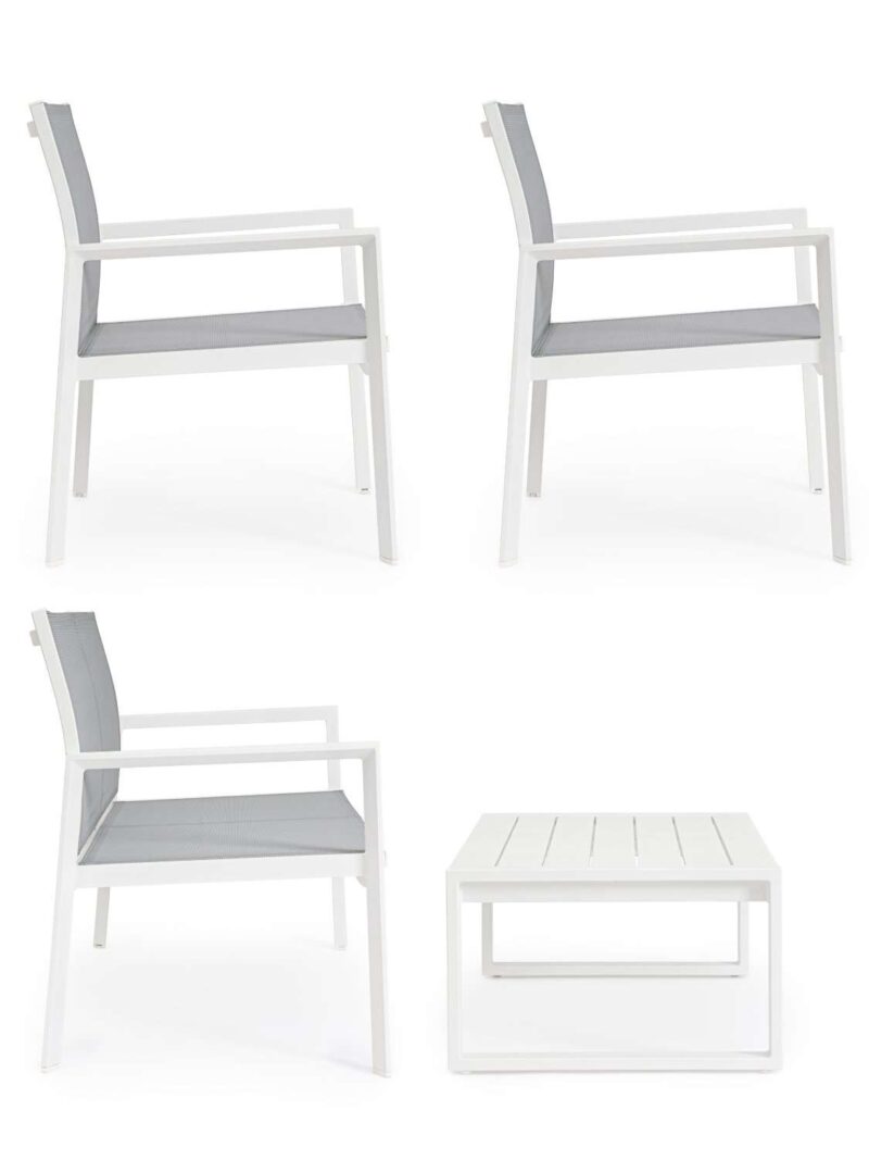 Salotto Kallen Bianco Set 4 Pezzi In Alluminio E Textilene