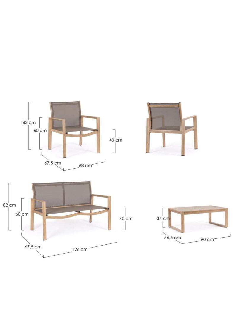 Salotto Kallen Naturale Set 4 Pezzi In Alluminio