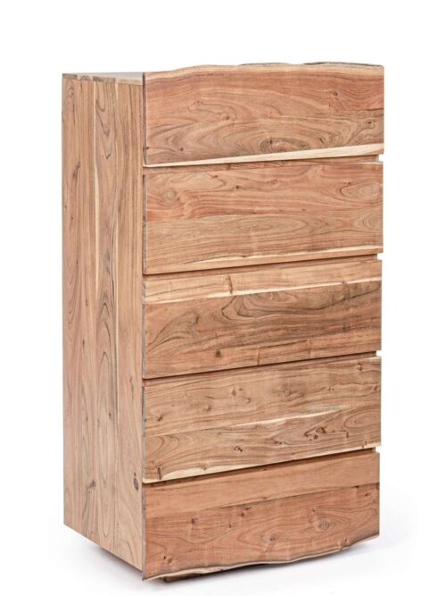 Cassettiera Aron con 5 Cassetti in Legno di Acacia
