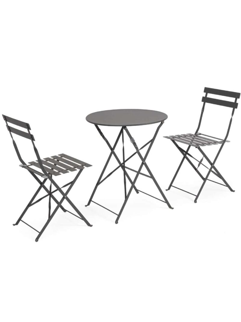 0804925 Set 3 Pezzi Bistrot Austin Antracite 2 Sedie E 1 Tavolo