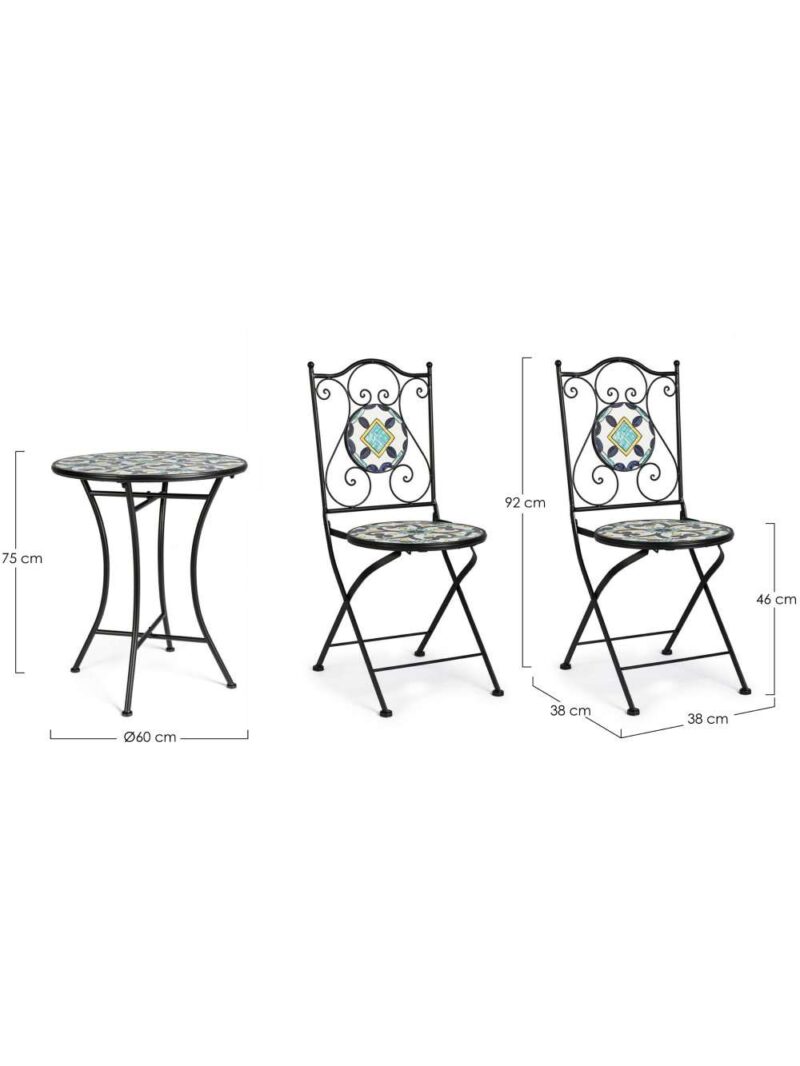 Set 3 Pezzi Tavolo E 2 Sedie Pieghevoli Positano