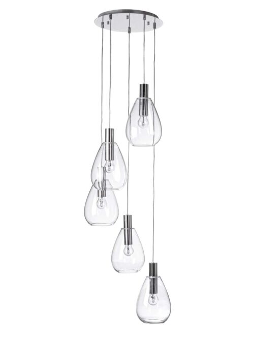 Lampadario Glaring 5 Luci Trasparente Acciaio