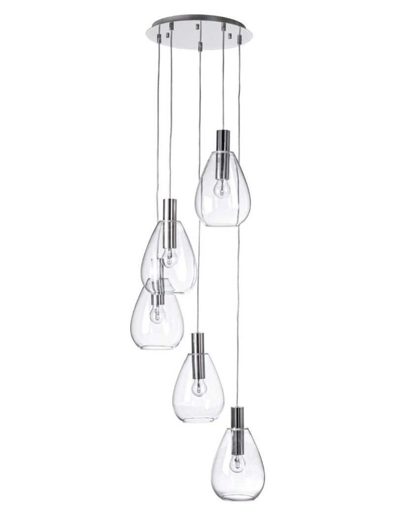 Lampadario Glaring 5 Luci Trasparente Acciaio